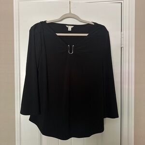 Cato Black Long Sleeve Blouse with Metal Accent